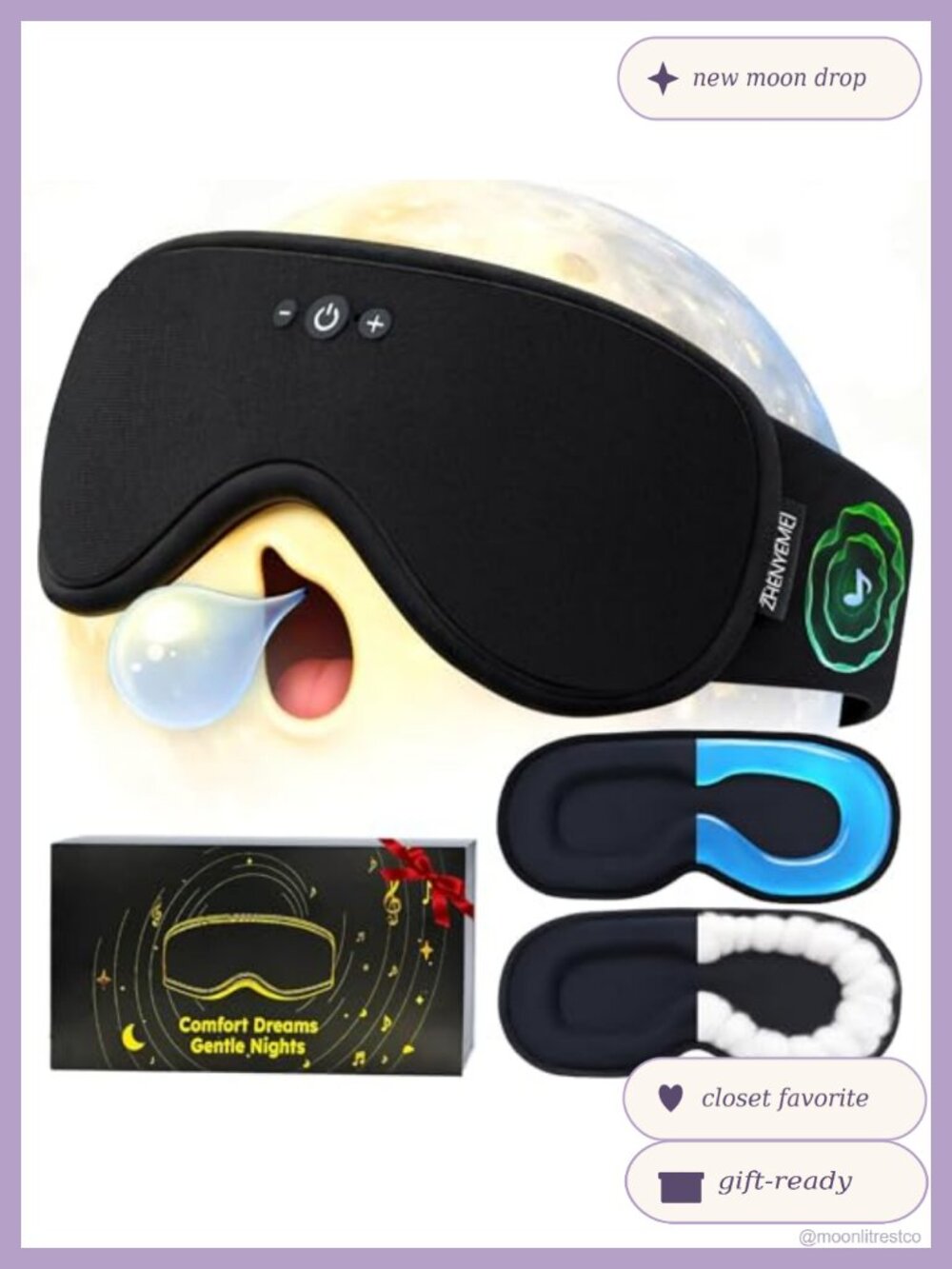 Weighted Bluetooth Sleep Mask Removable Gel Insert 3D Blackout